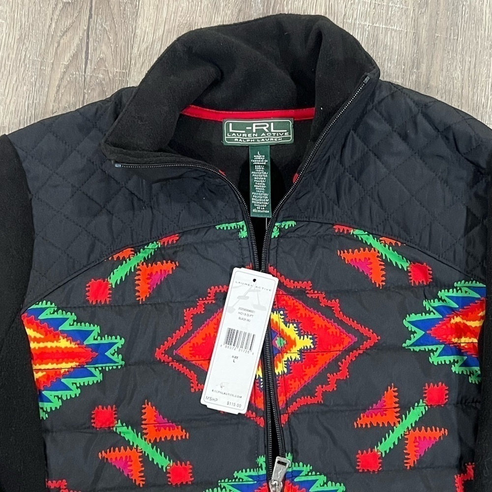 NWT Ralph Lauren Large Women’s Aztec Print Western Half Zip Fleece Nylon Swester - Picture 5 of 6